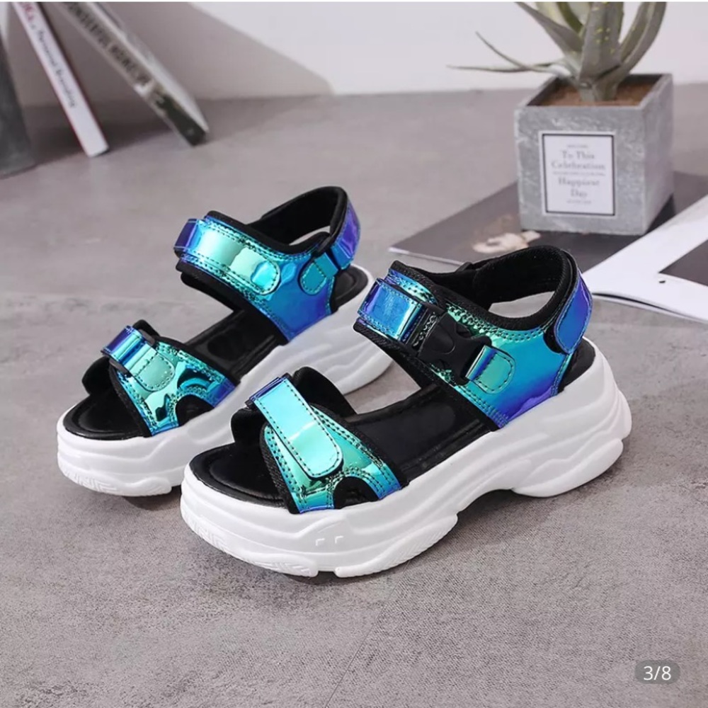 Dolls kill wedges sandals holographic mermaid new7